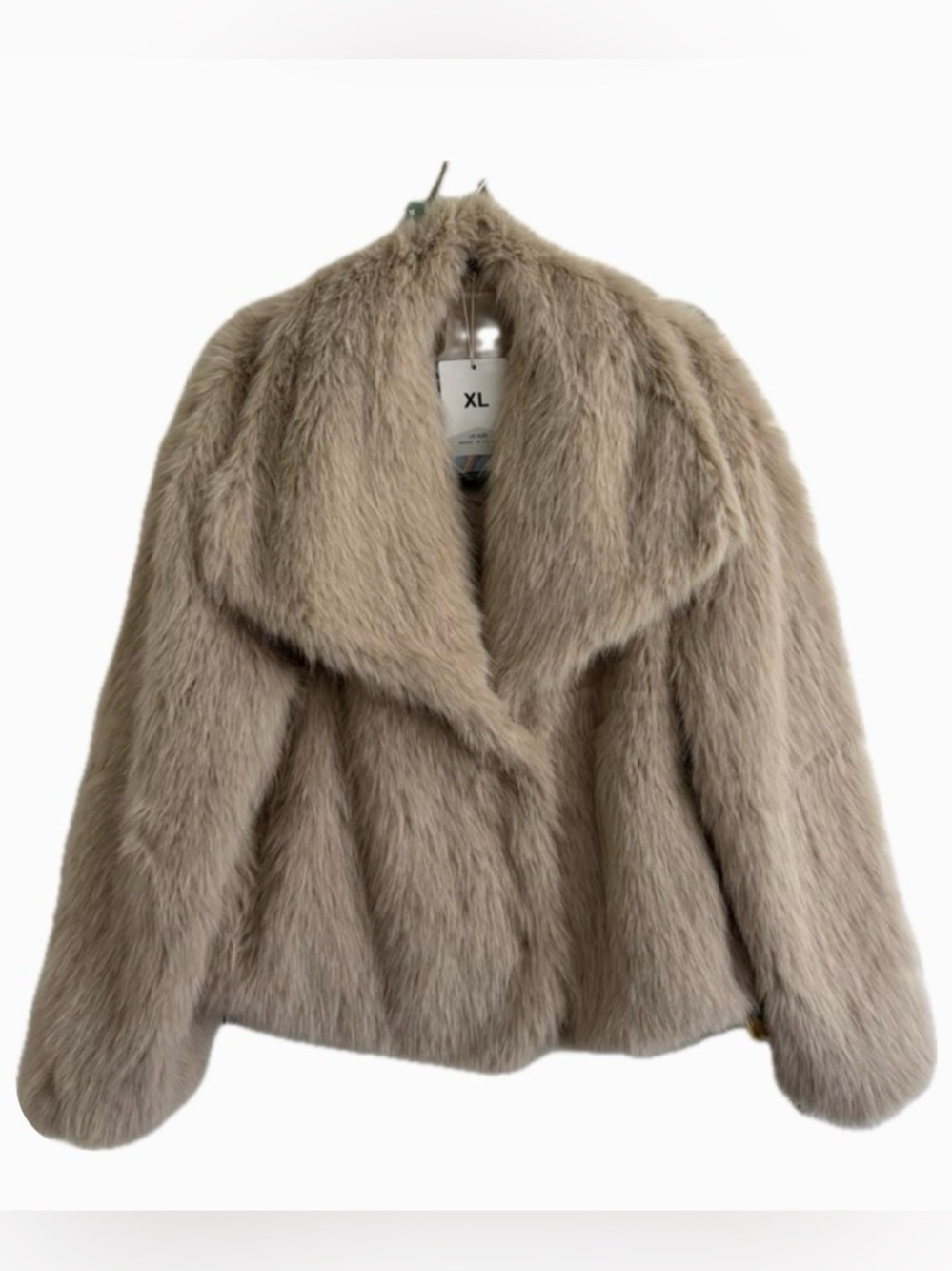 Plush Faux Fur Jacket in Beige - Women's Cozy Short Coat
